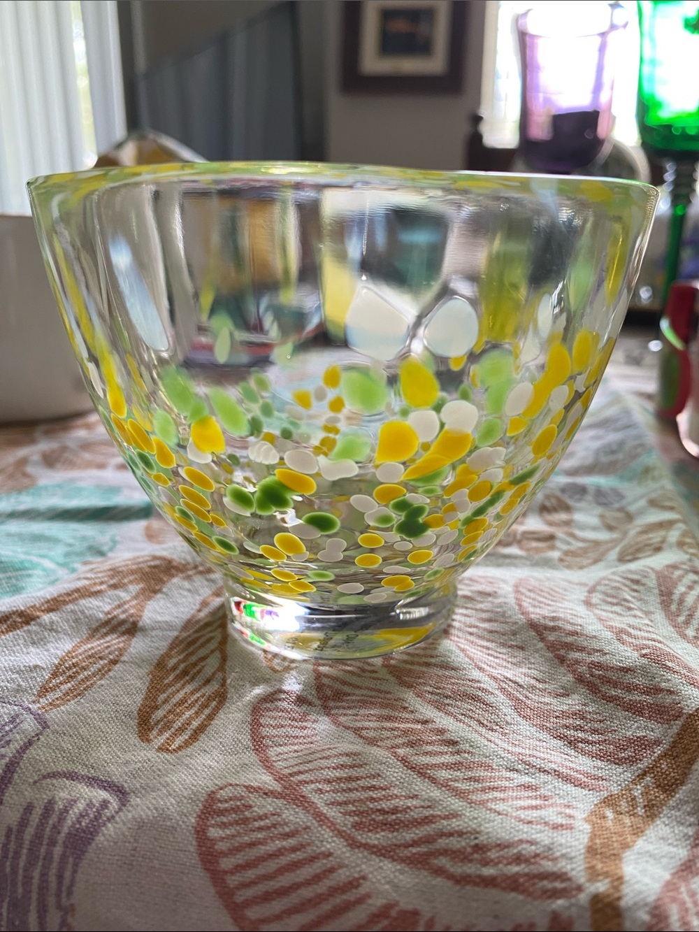 Anthropologie MouthBlown Yellow & Green Bowl. Stunning Glass work. NWT. 3.5”Tall